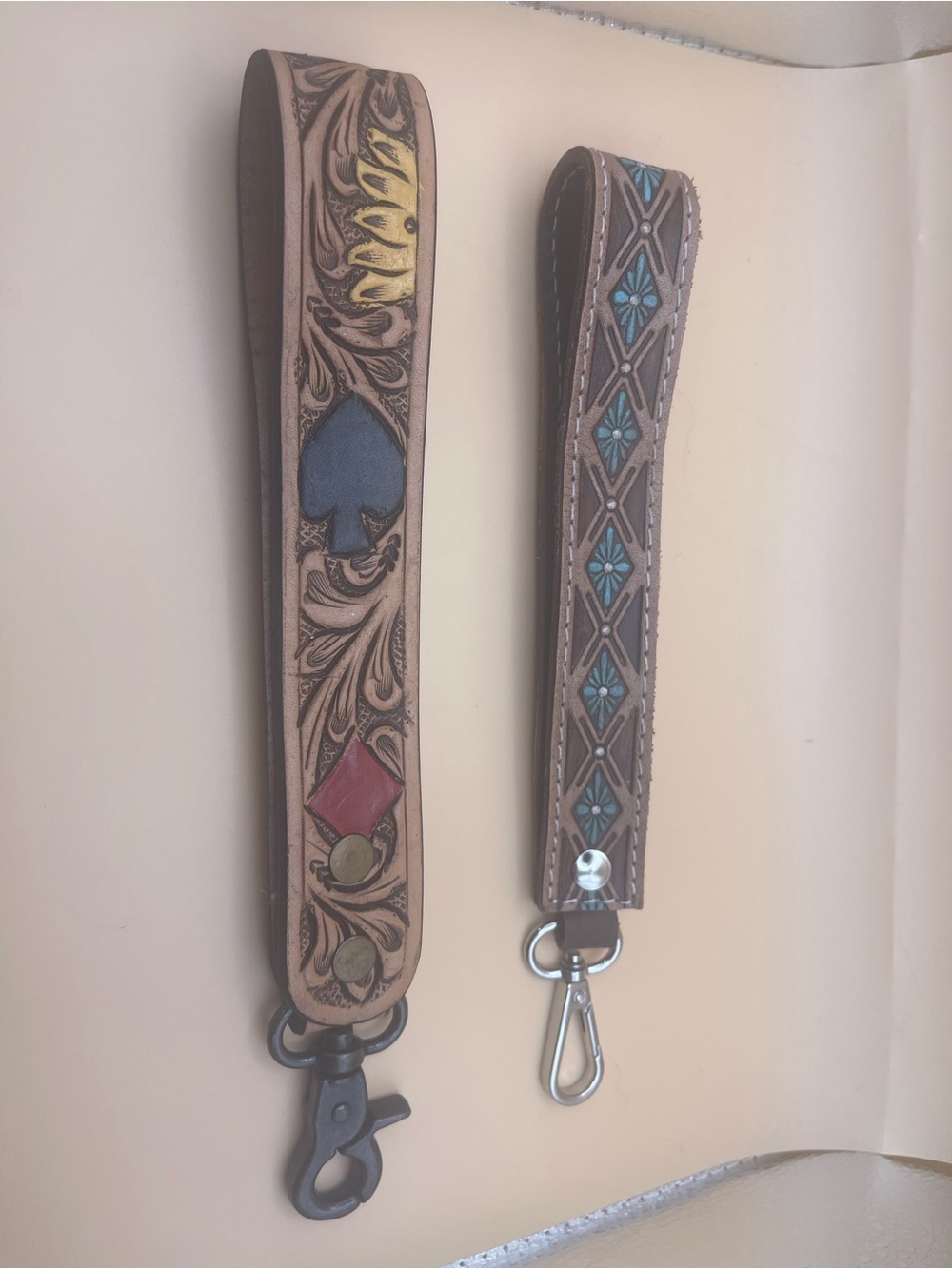 NWOT 2 Western Tooled Wristlet Keychains Poker Turquoise Floral